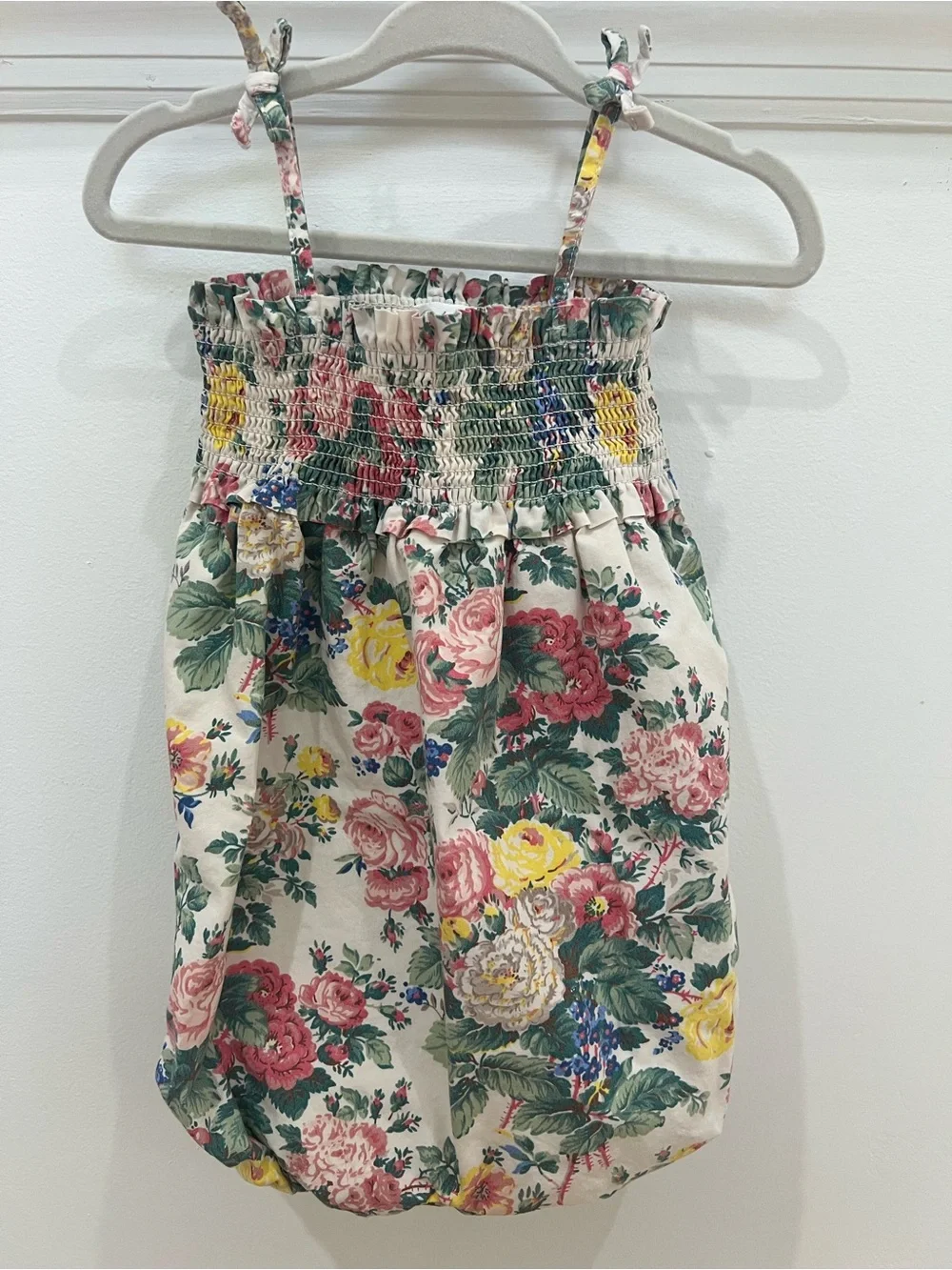Girls Floral Smocked Bubble Shorts - Cream with Pink, Yellow & Green